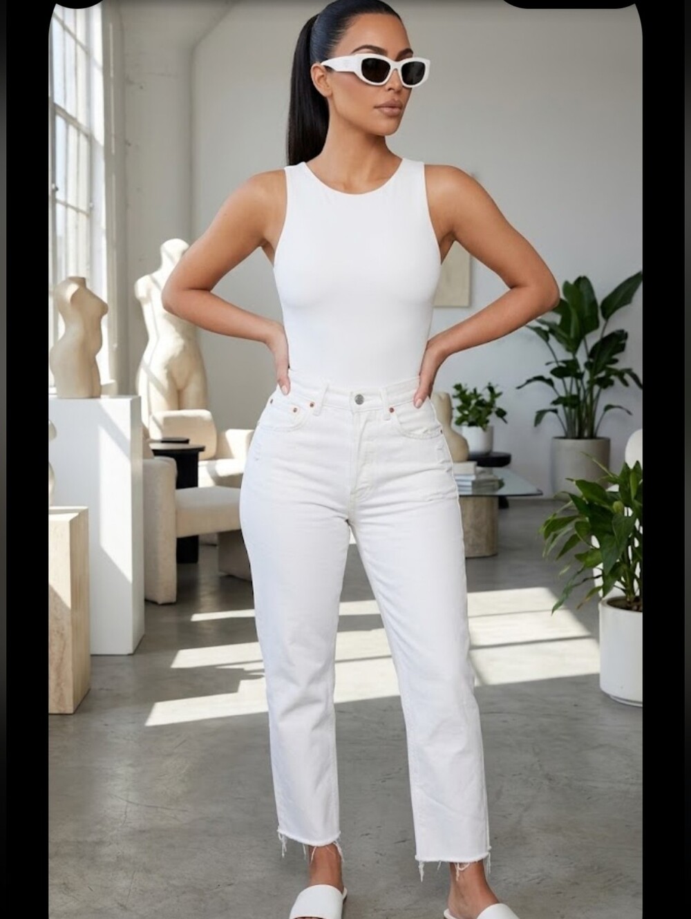 GRLFRND High Rise Straight Crop White Denim Jeans Karolina Brentwood 29